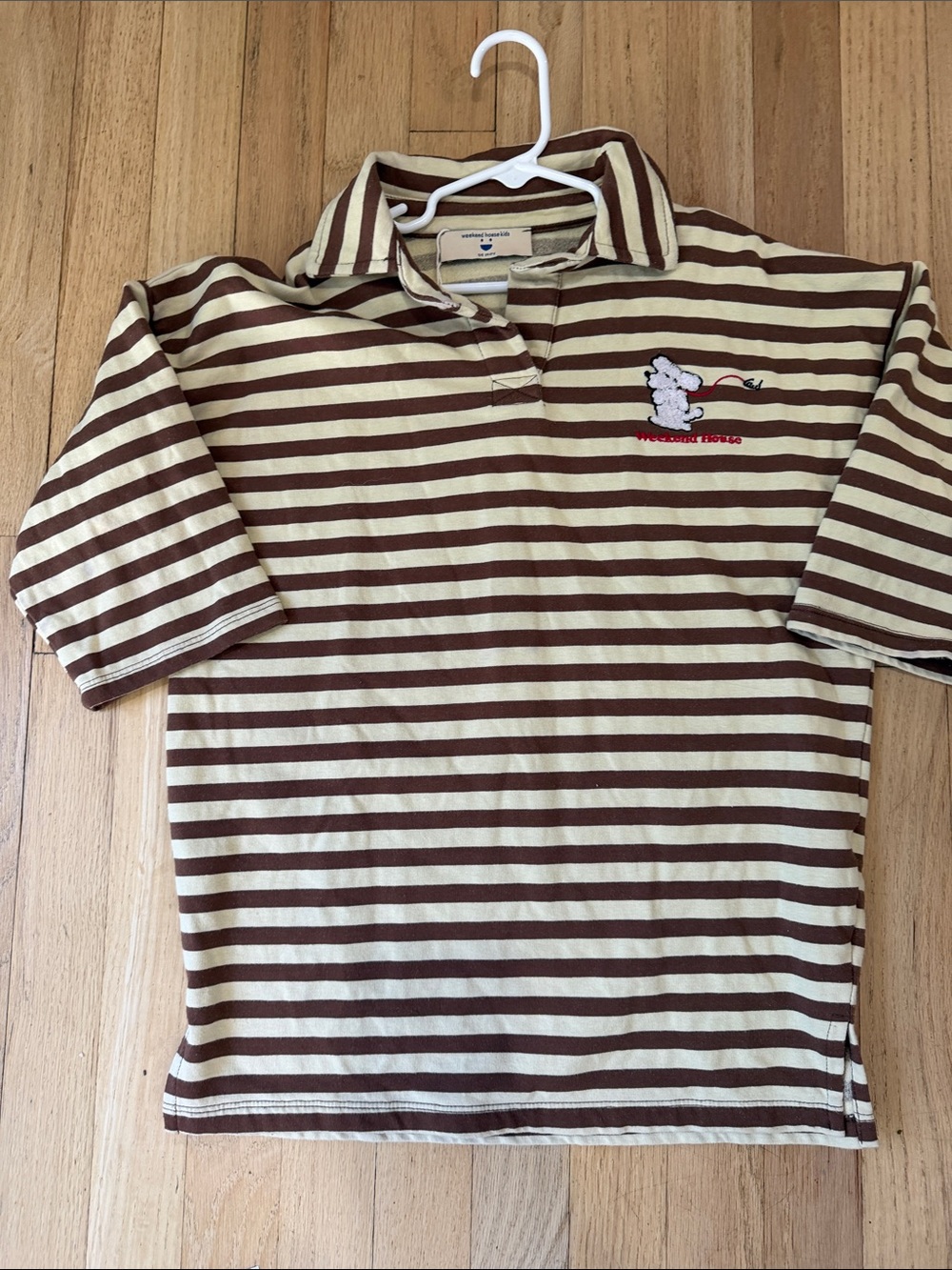Kids Brown and Cream Striped Polo dress with Embroidered Motif